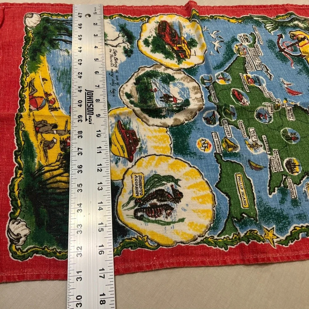 VTG Souvenir Linen Tea Towel Australian Scenic Bay Local Bird Kitchen Dish 17x28